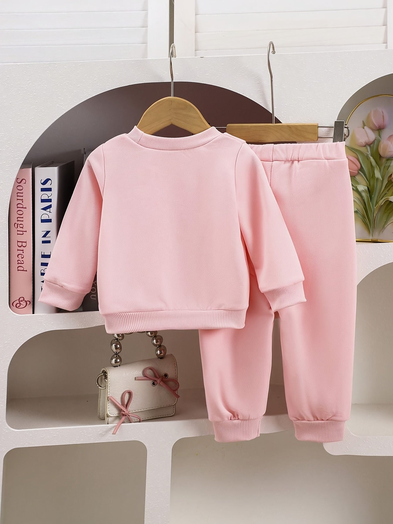 Baby Girls' Pink Sweatshirt and Pants Set with Bows for Spring and Fall