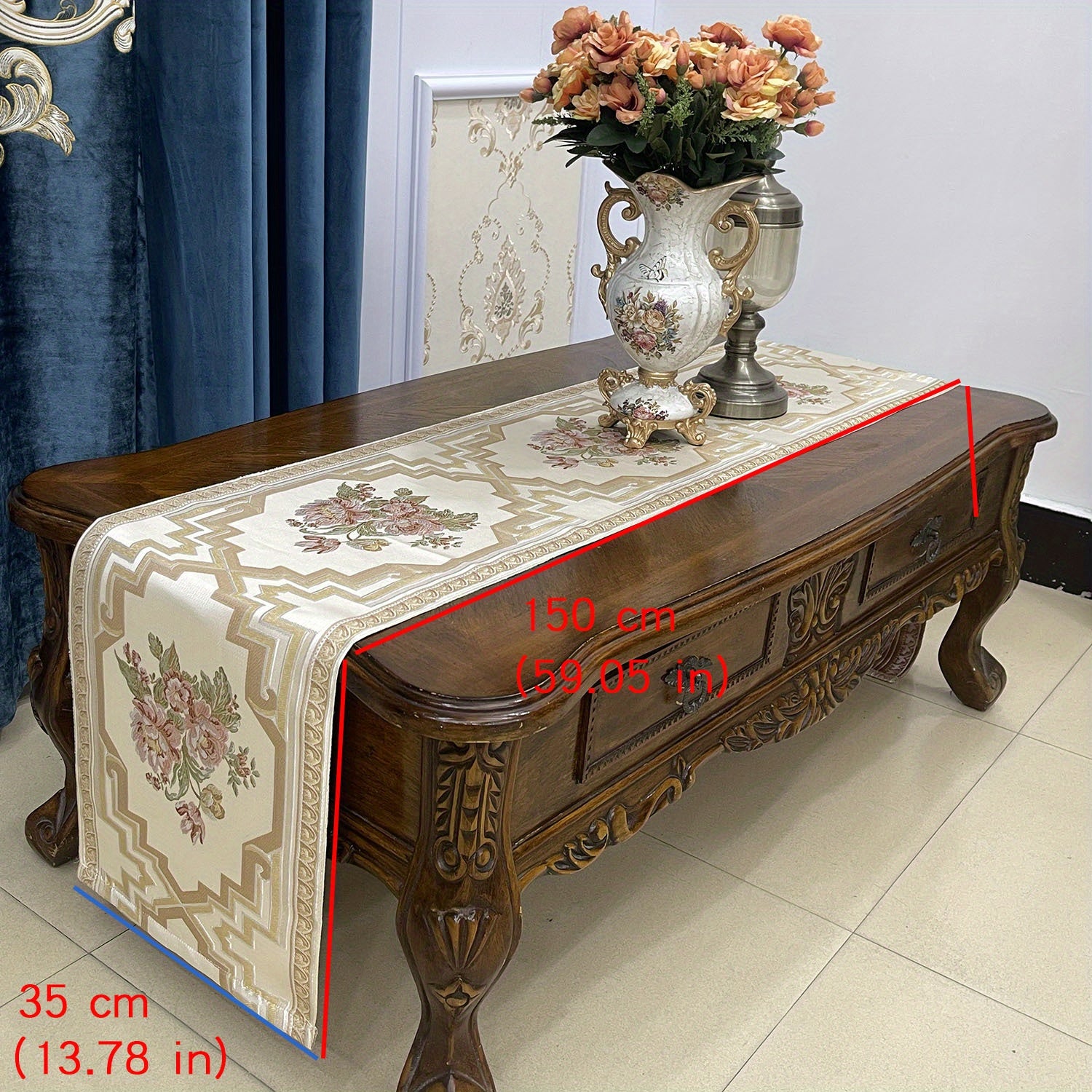 Evropa Jacquard Polyesteri bilan bezatilgan hashamatli stol qoplamasi - Zamonaviy minimalistik dizayn - Bayram bezaklari va uy bezaklari uchun ideal.