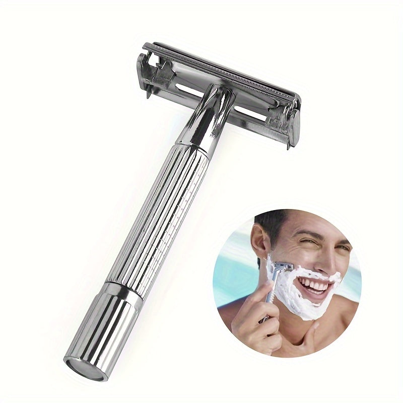 Men's Stainless Steel Double Edge Safety Razor with Handle and Blade