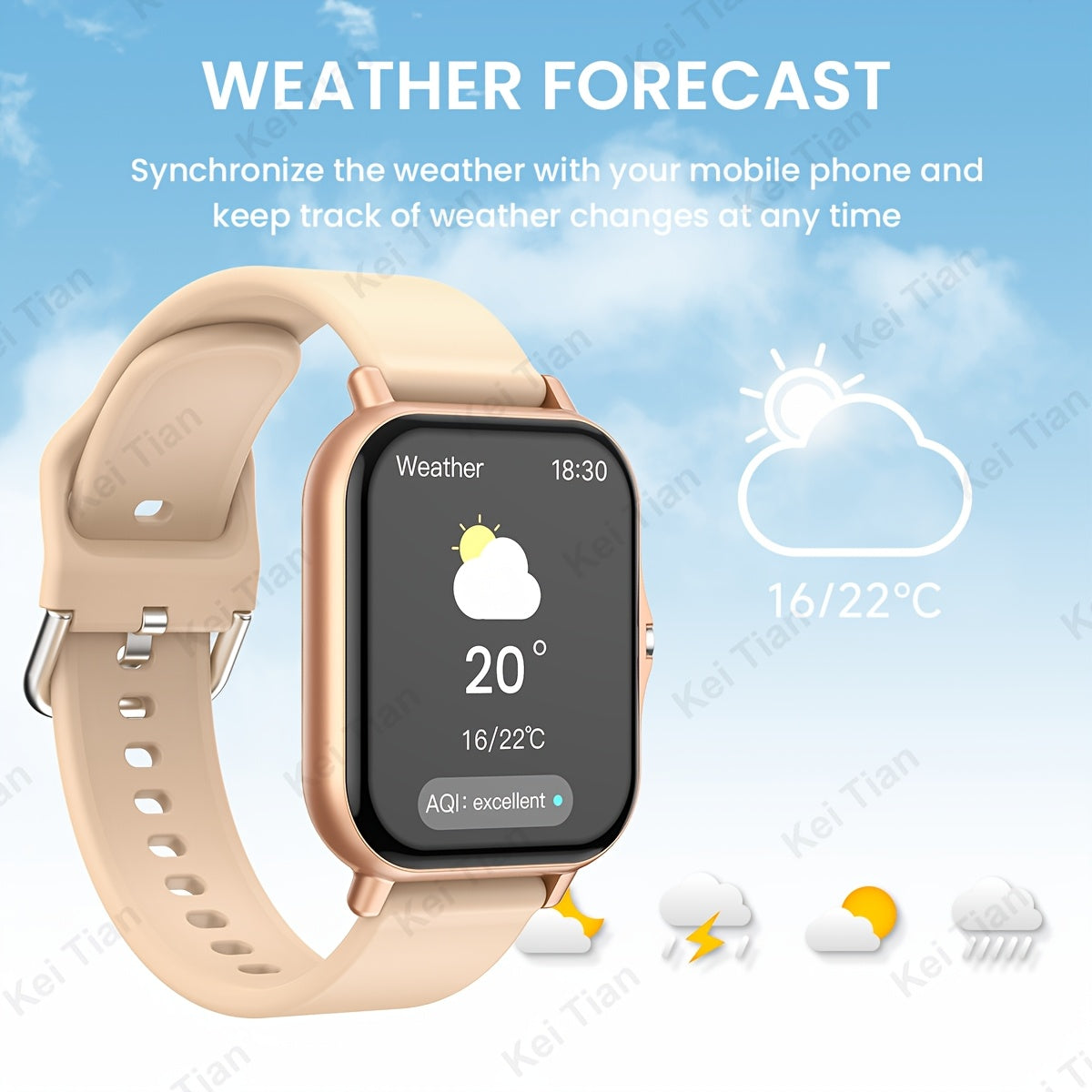 Smartwatch 4.65cm Touch Screen Multi-Sport Tracking Wireless 5.0 Beige Strap