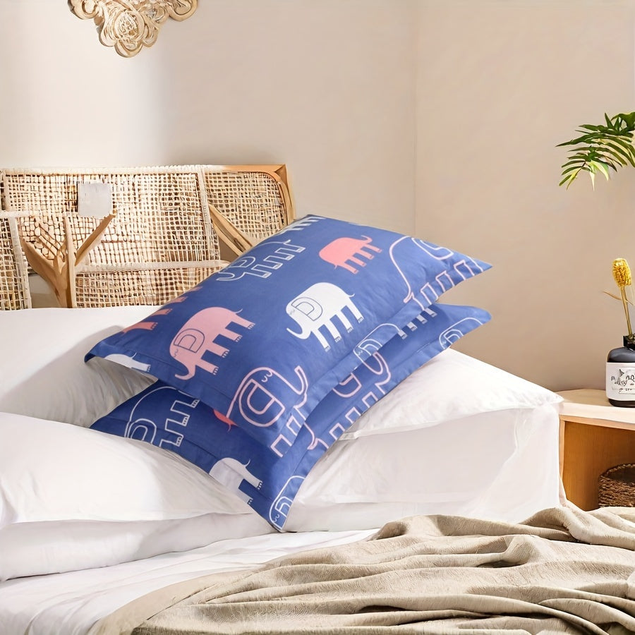 Elephant Print Satin Pillowcases Standard Size Cozy Envelope Closure