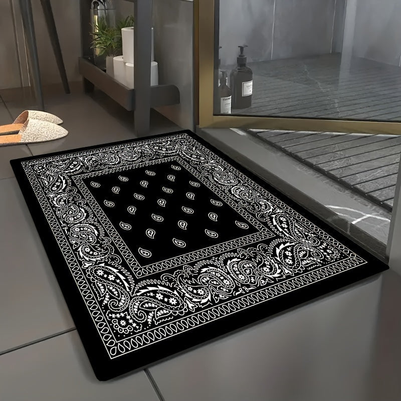 Vintage Black Cashew Flower Area Rug Non-slip Machine Washable for Living Room and Kitchen