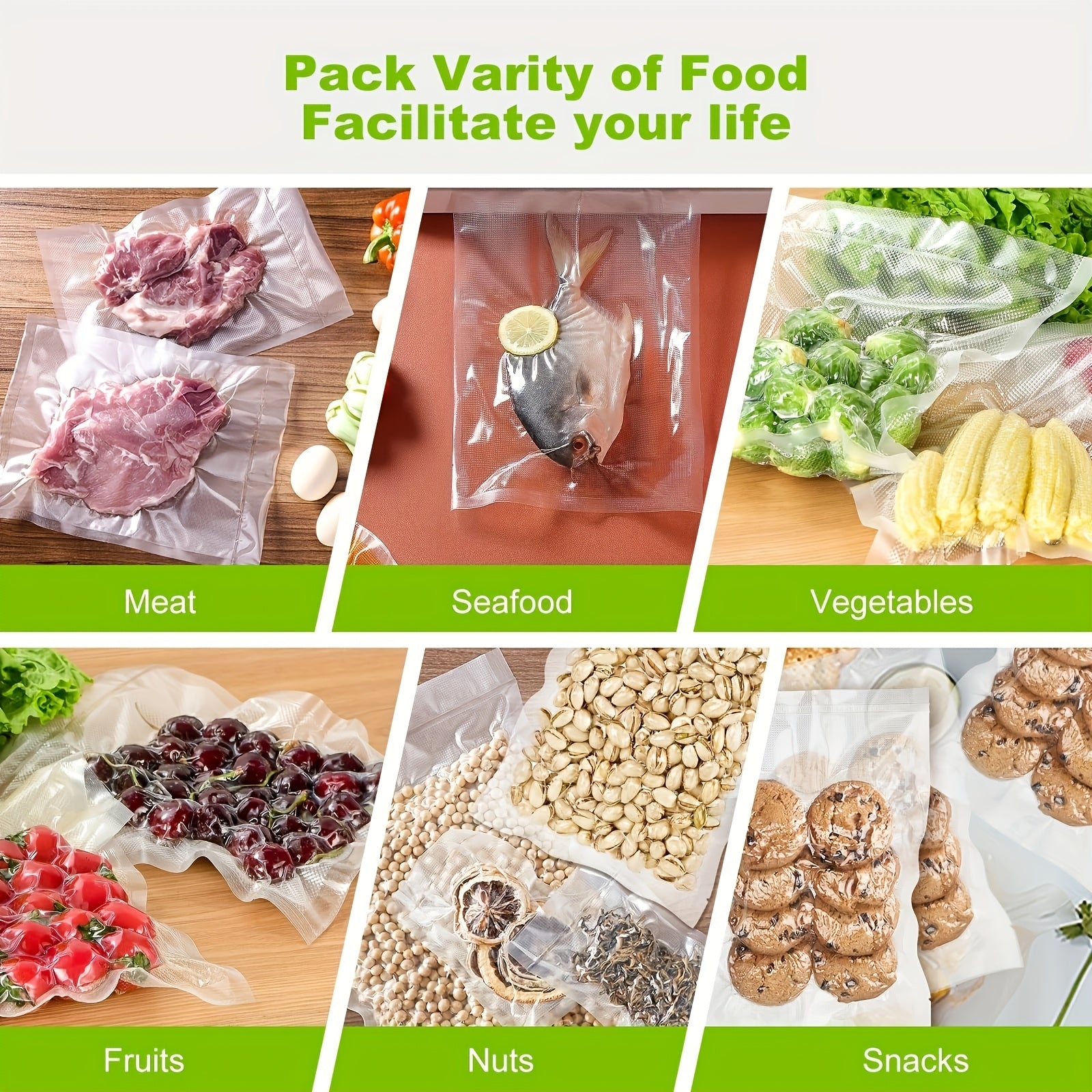 Pack of 100 Reusable Vacuum Sealer Storage Bags Embossed Dot Puncture-Resistant