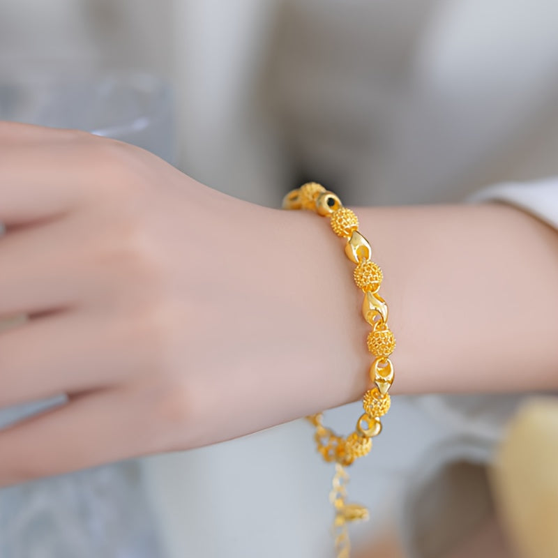 Gold-Plated Buddha Bead Bracelet Brass Hollow Design for Men and Women
