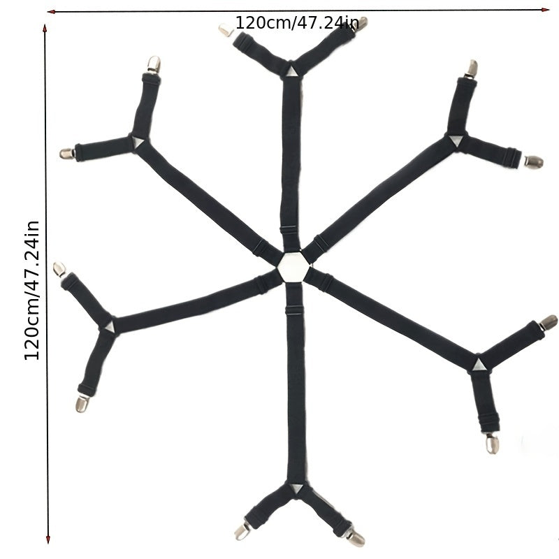 Set of 6 Black Bed Sheet Grippers with 12 Clips Non-Slip Secure Fit