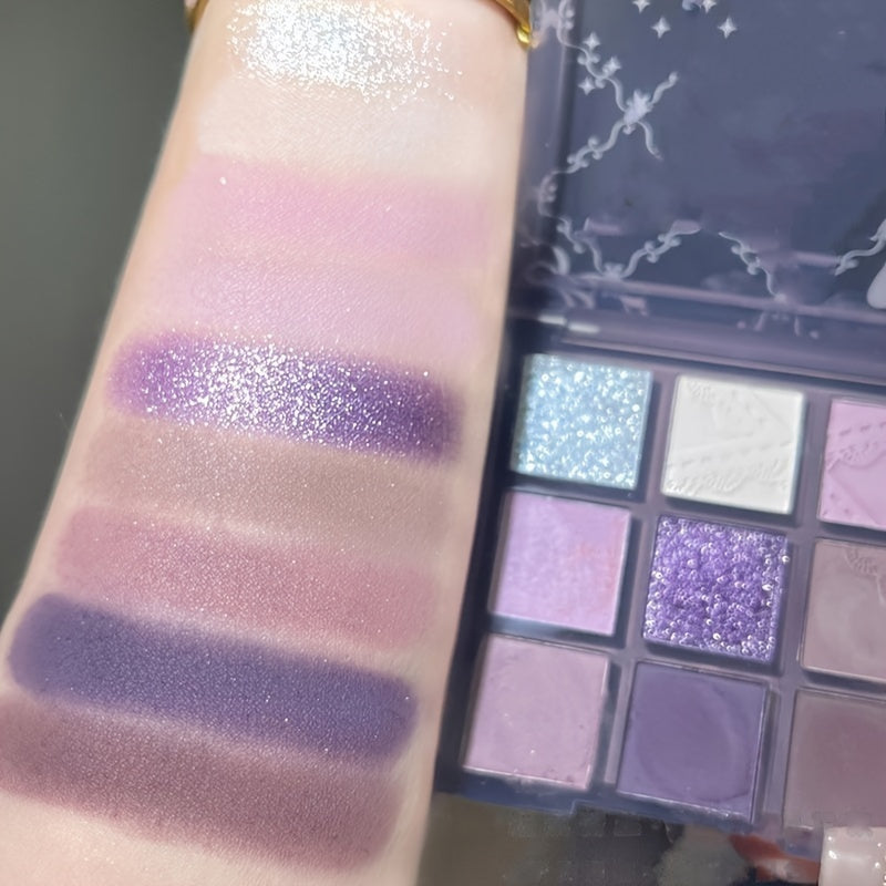 Paleta de sombras de ojos de 9 colores para mujer, morado ahumado, gris, glitter, mate
