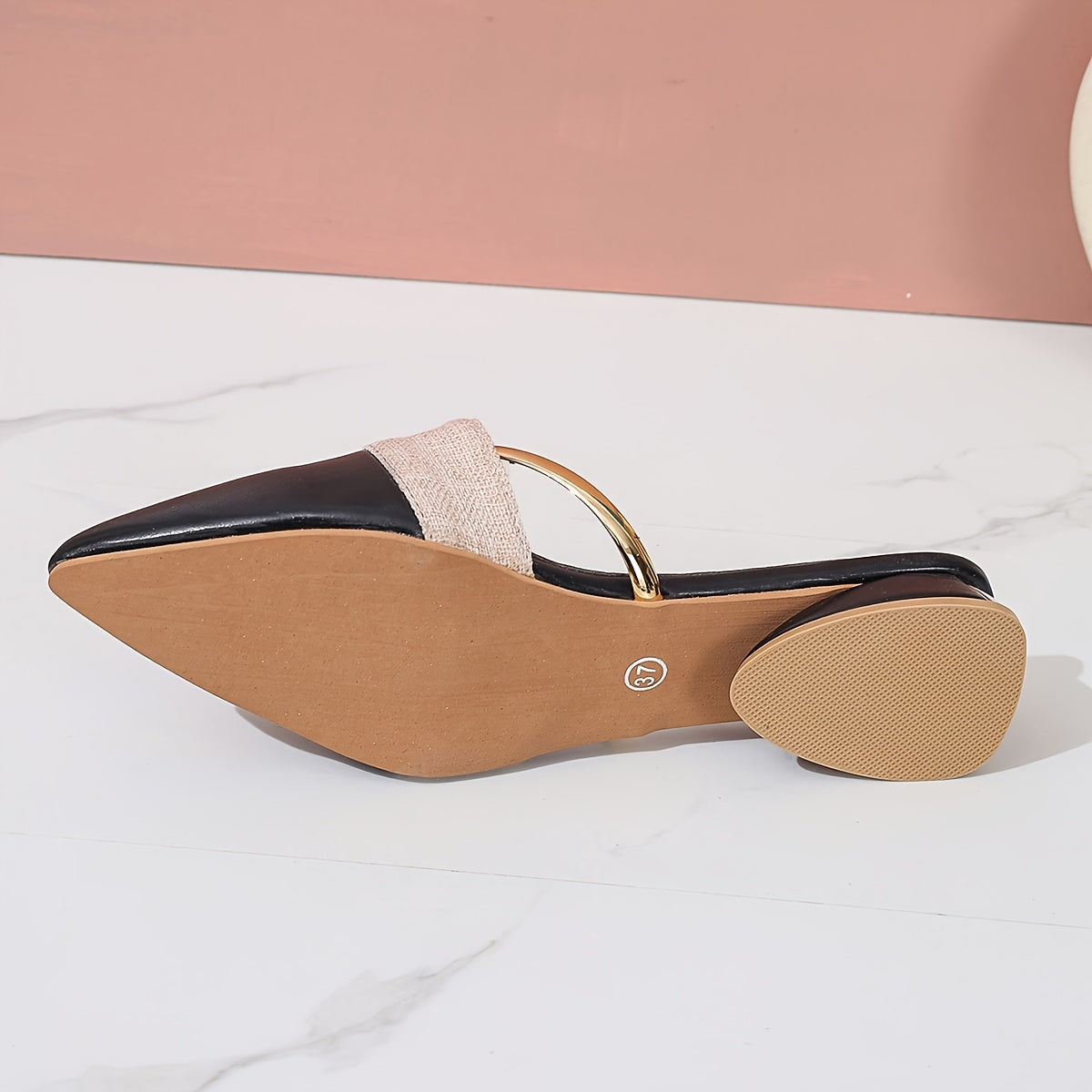 Women's Summer Leather Pointed Toe Sandals with Thick Heel and Support