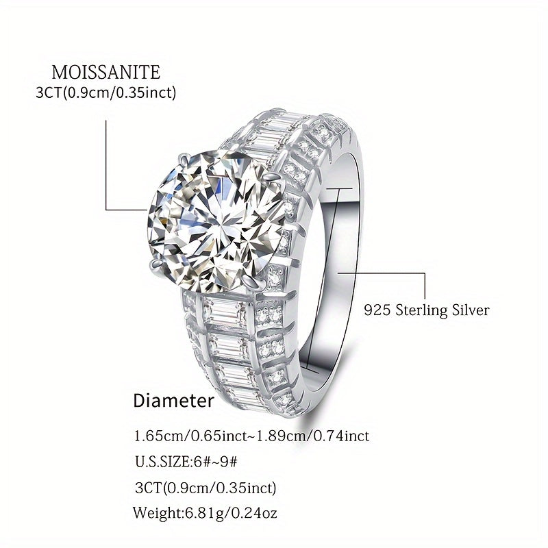 Vintage Sterling Silver Moissanite Ring 3-5ct Bridal Engagement Gift-Ready