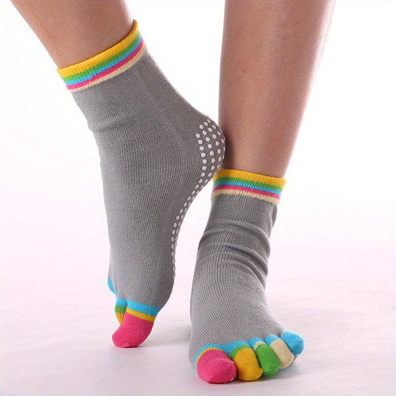 Women's Non-Slip Toe Socks for Yoga Running and Athletics Short Knit Cotton