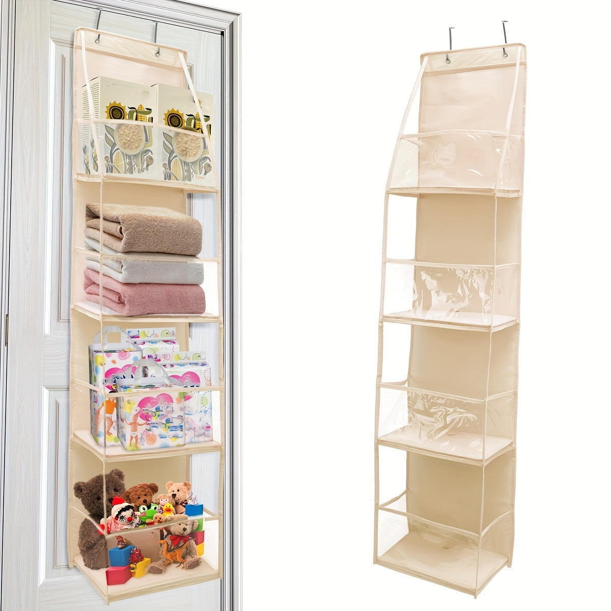 Over-the-Door Hanging Storage Organizer with 4 Shelves Waterproof Polyester for Bedroom Cloakroom