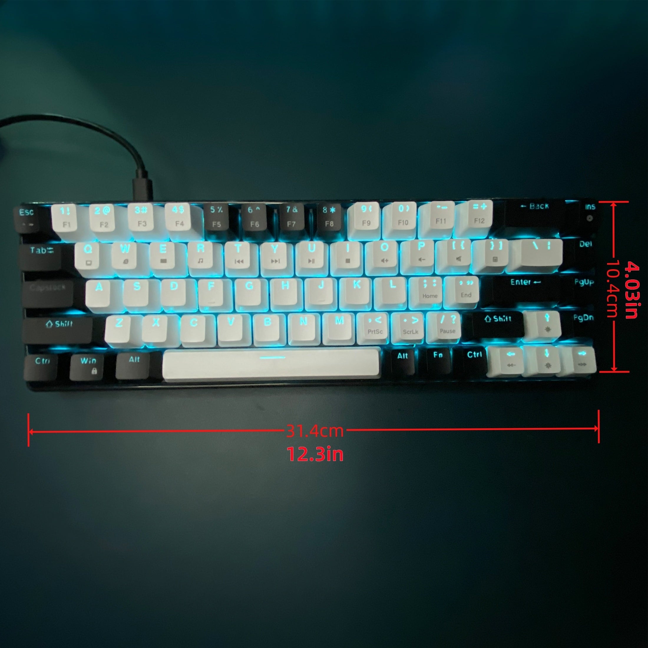 68-Key Mechanical Gaming Keyboard with Blue Backlight Hot-Swappable Switches and Detachable Cable