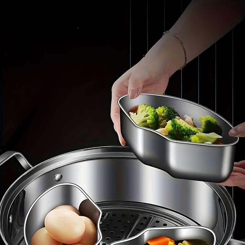 Set of 3 Stainless Steel Steamers with Tray and Bowls for Healthy Cooking Kitchen Camping