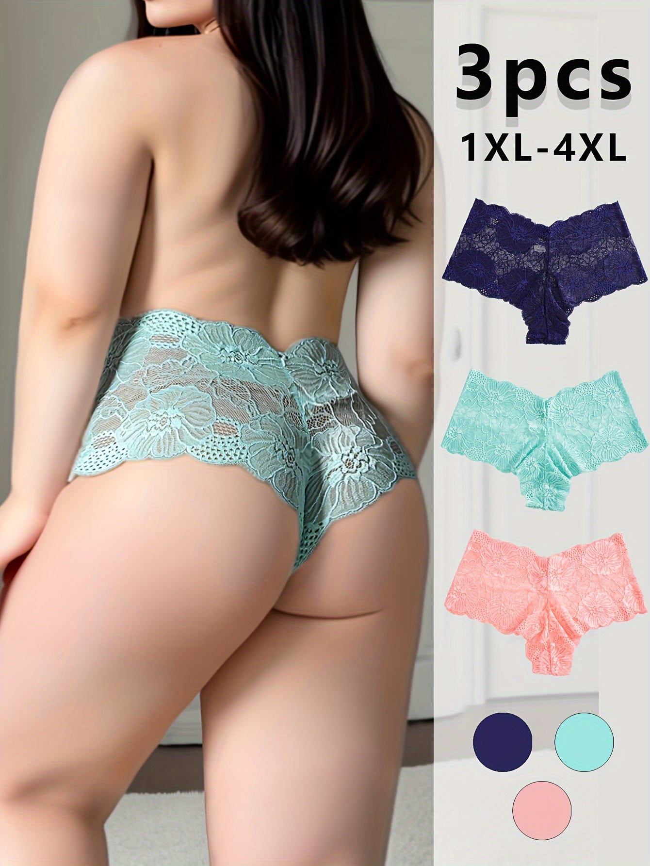 Plus Size Women's Lace Panties Mesh Seamless Breathable Floral Print