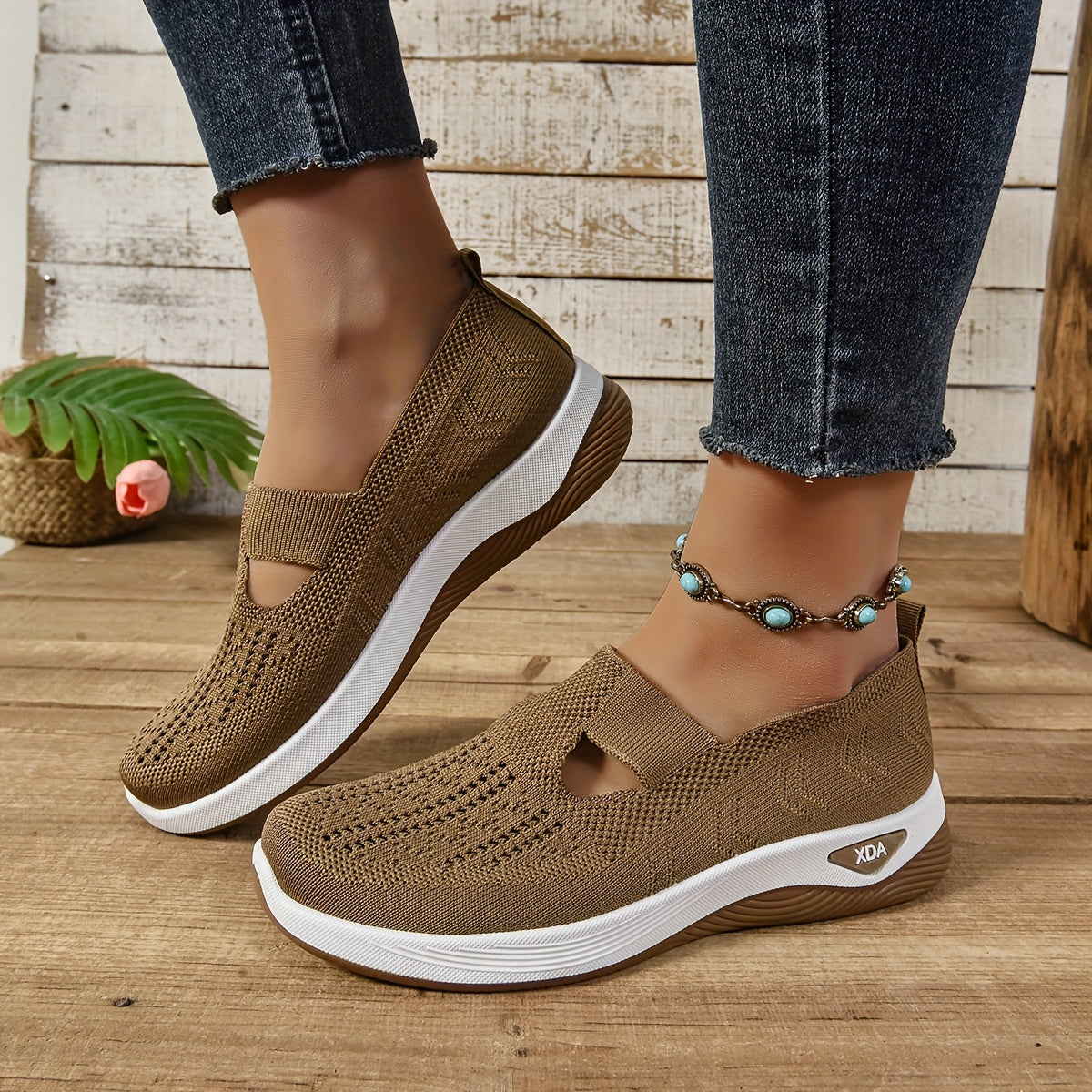 Ayollar uchun slip-on sport poyabzali, engil, nafas oladigan, trikotaj, kundalik kiyimlar uchun, turli ranglarda