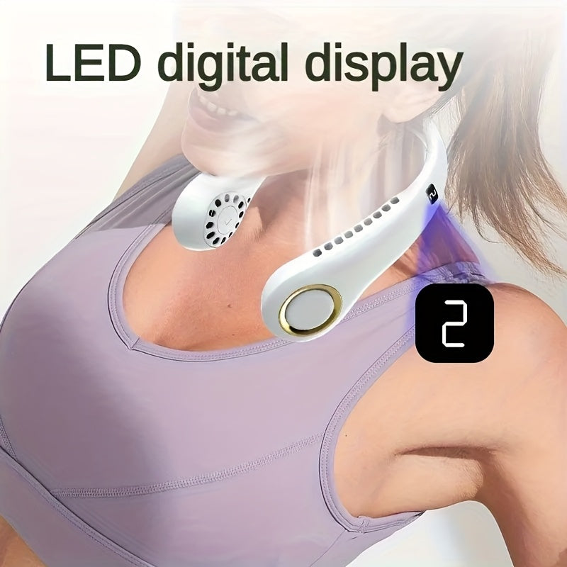 Portable USB Fan with Digital Display, Wearable, Compact for Travel and Outdoor Use