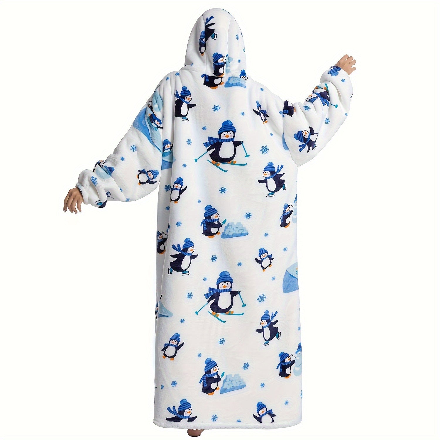 Adult Wearable Blanket Hoodie with Flannel Animal Print Oversized Cozy Knit