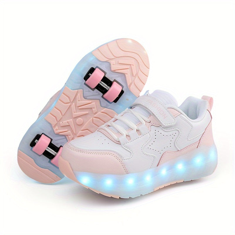 Kids' Low Top Roller Skating Shoes with USB Charging Glowing Effect Breathable Lightweight