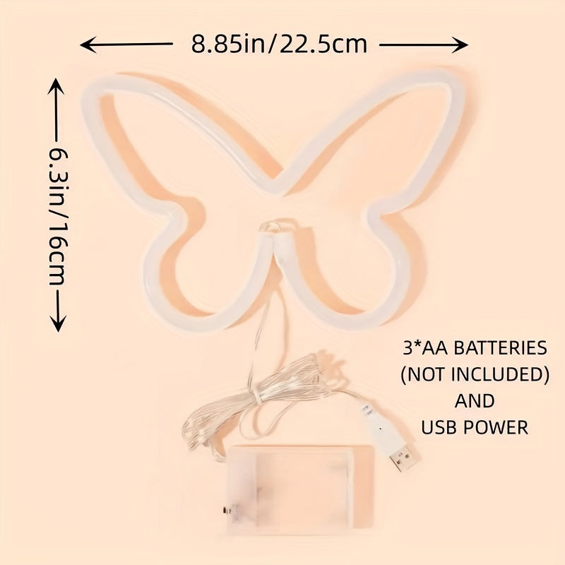 LED Butterfly Neon Sign Light for Bedroom Girls Room Decoration USB Battery Operated