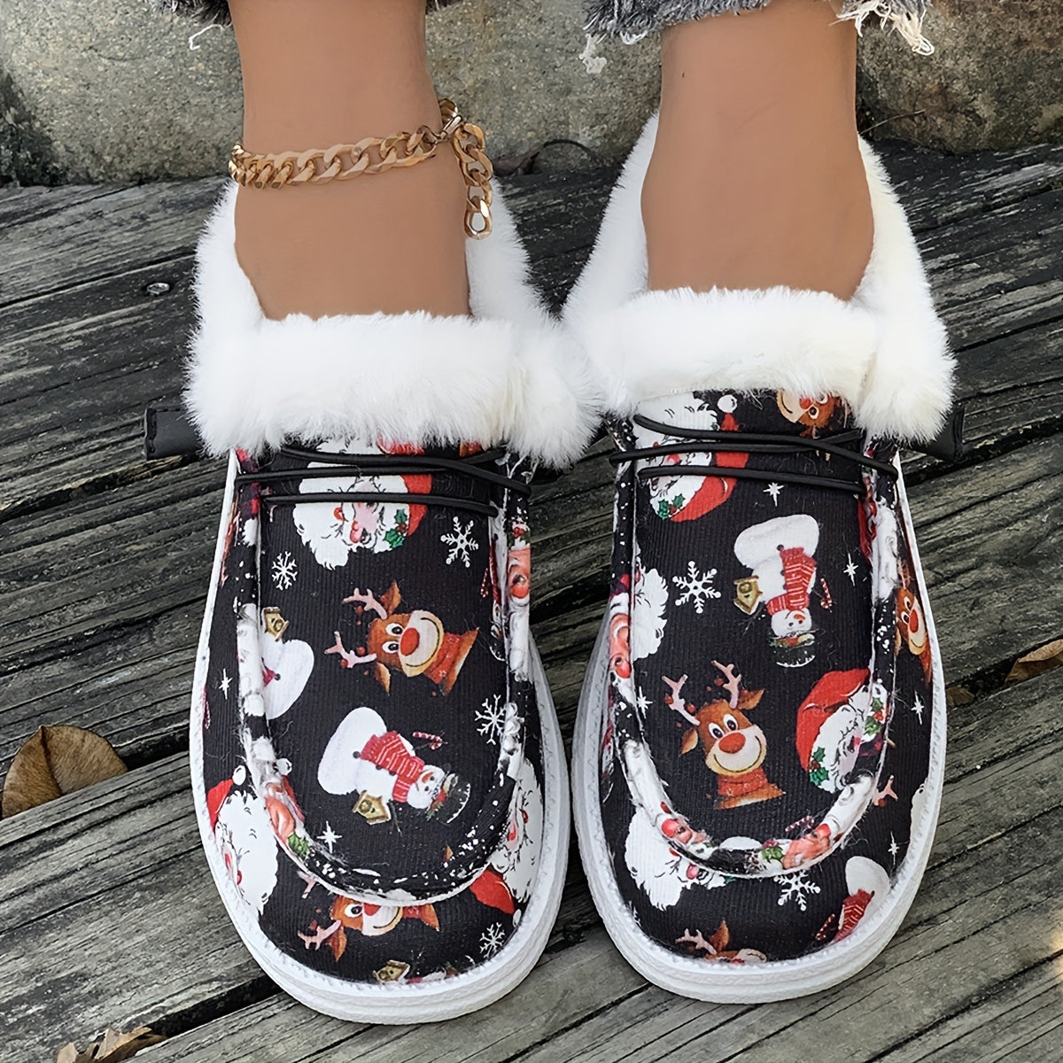 Women’s Festive Santa Snowman Print Casual Shoes Lightweight Fabric Non-Slip