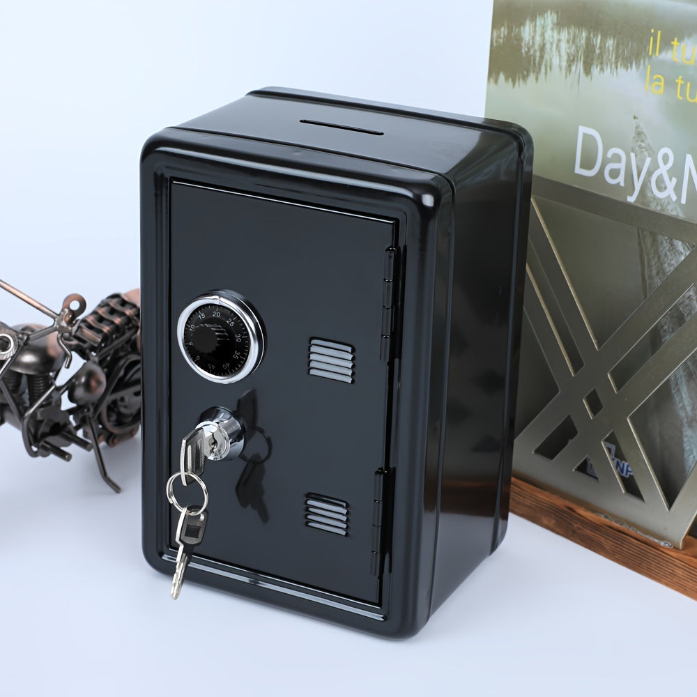 Mini Safe Bank with Combination Lock and Key for Home Storage Black 17.78cm