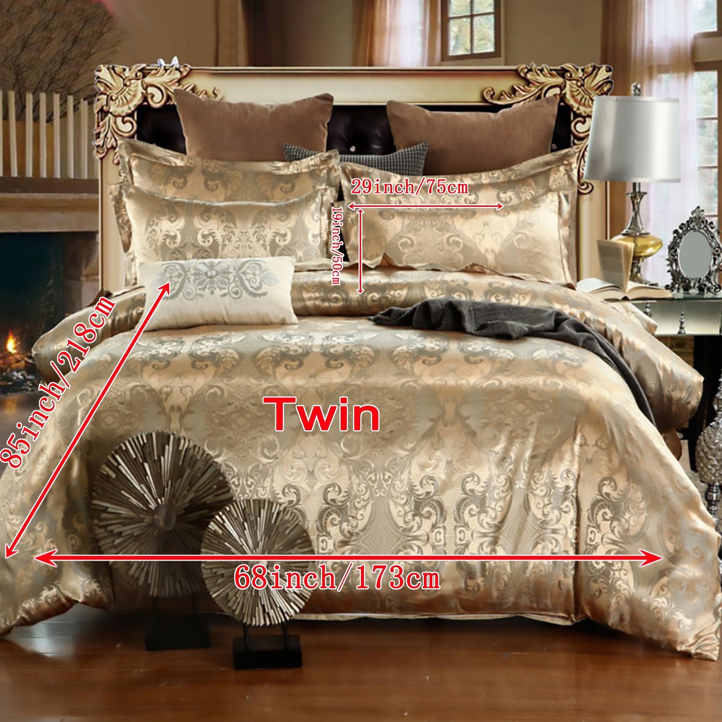 Luxurious Gold Jacquard Duvet Cover Set with Pillowcases for Bedroom or Guest Room