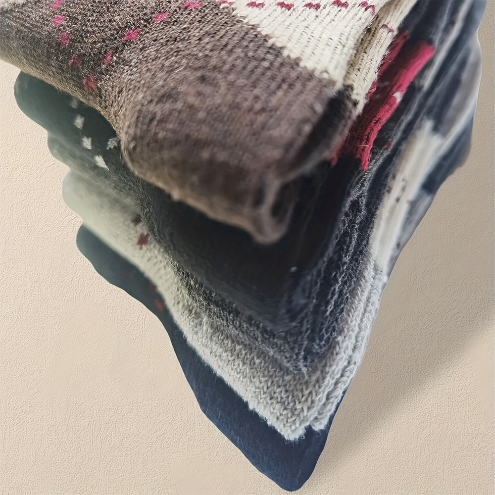 Men's Crew Socks 5 Pairs Geometric Pattern Breathable Polyester Spandex All Seasons