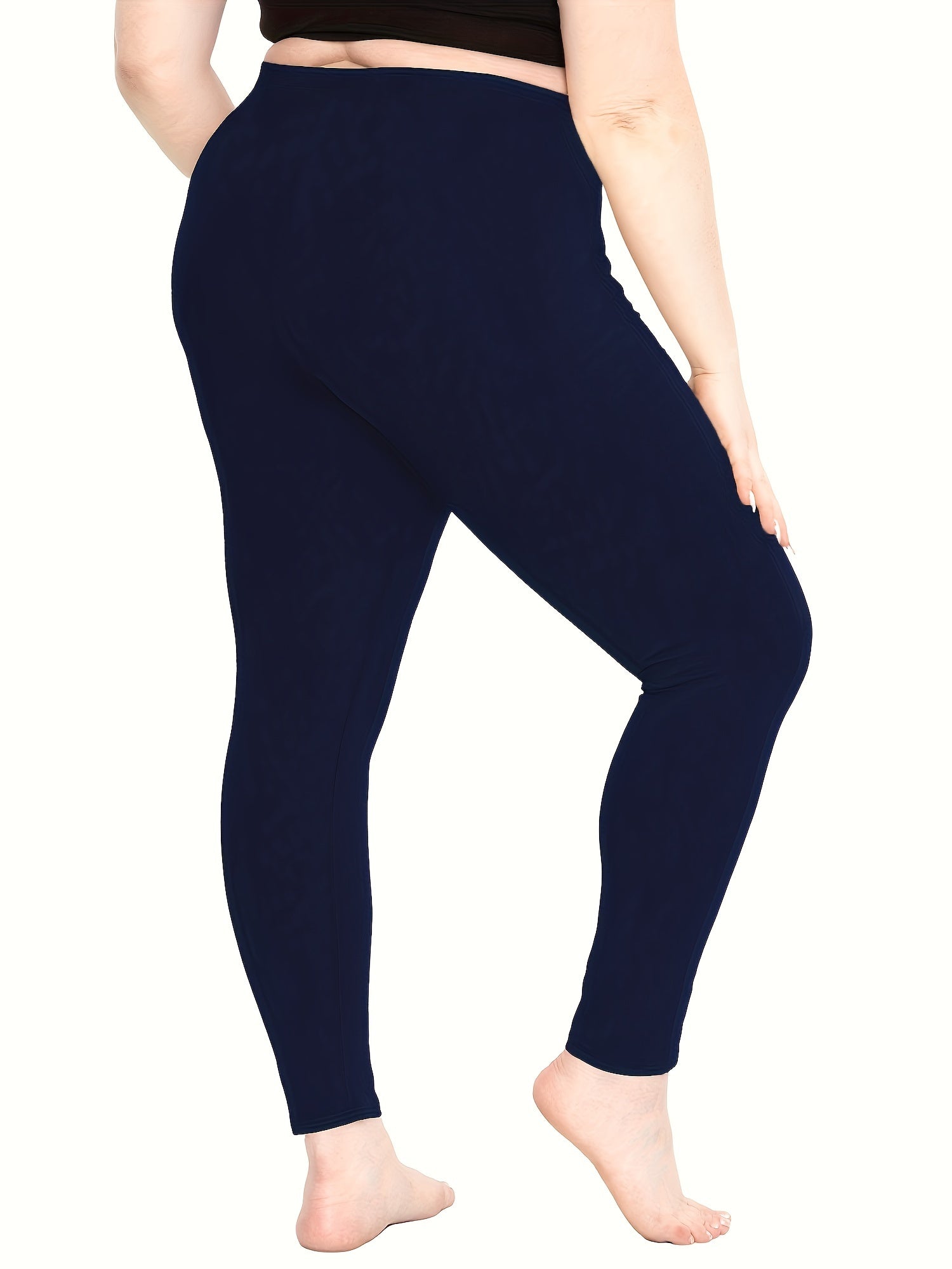 Plus Size Women's Solid Skinny Leggings Casual Stretchy Pants 3 Pack