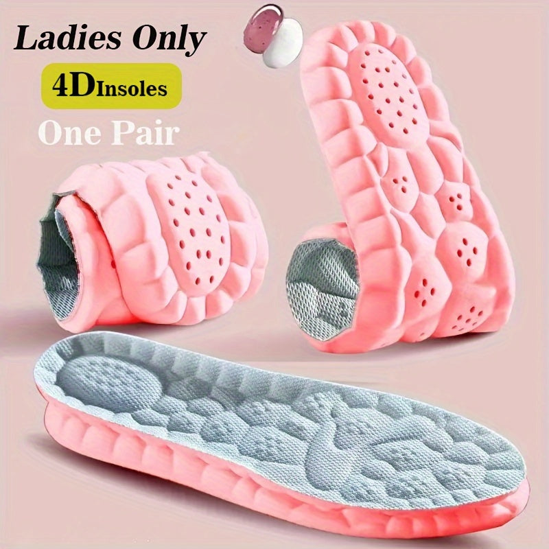 Women's Soft 4D Sports Insoles Pink Sizes 5-9.5 Shock Absorption