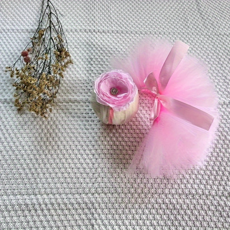 Pink Tulle Skirt and Headband Set for Infant Girls Baby Girl Ballet Costume Birthday Photo Prop