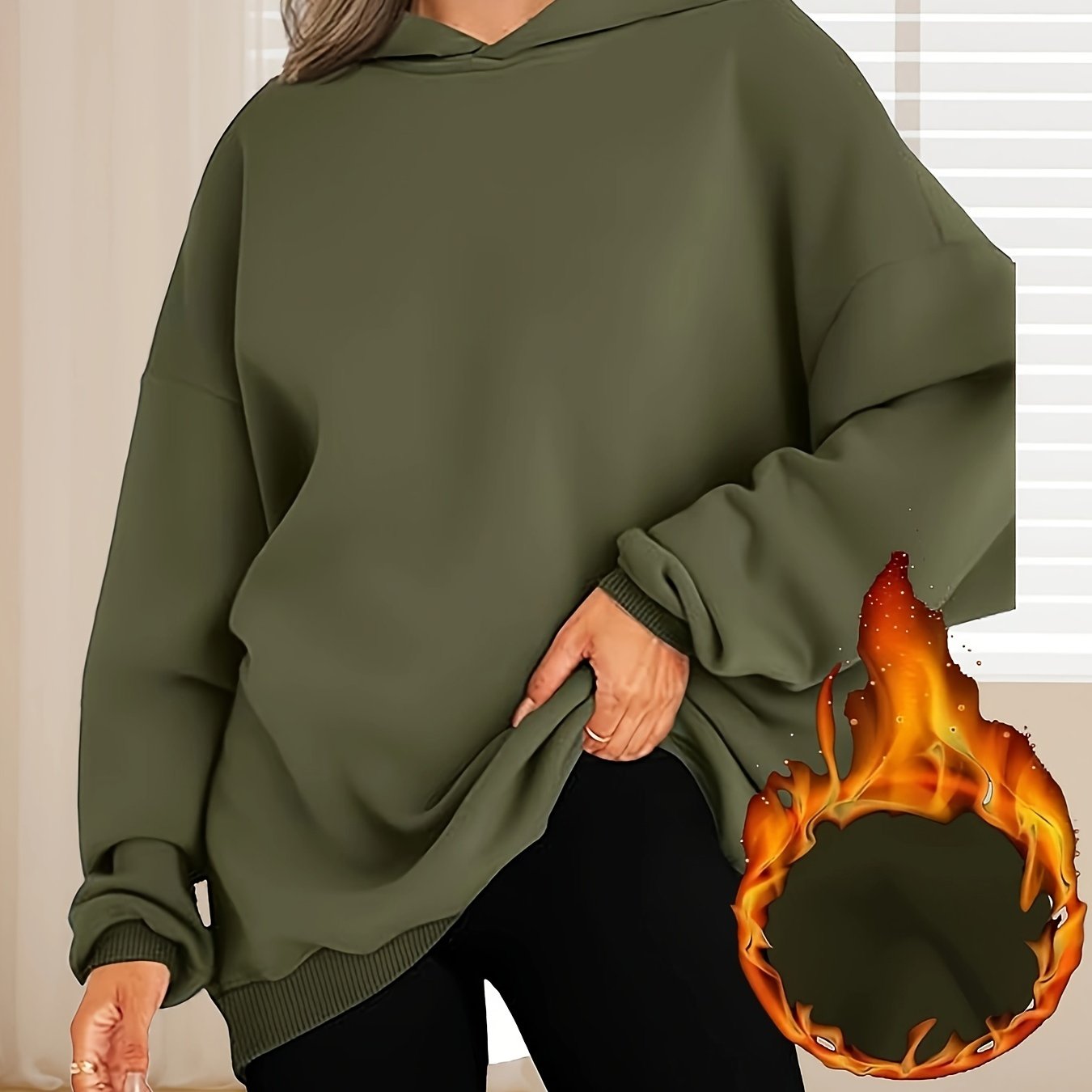Women's Plus-Size Oversized Hooded Sweatshirt Cozy Casual Long Sleeve Pullover
