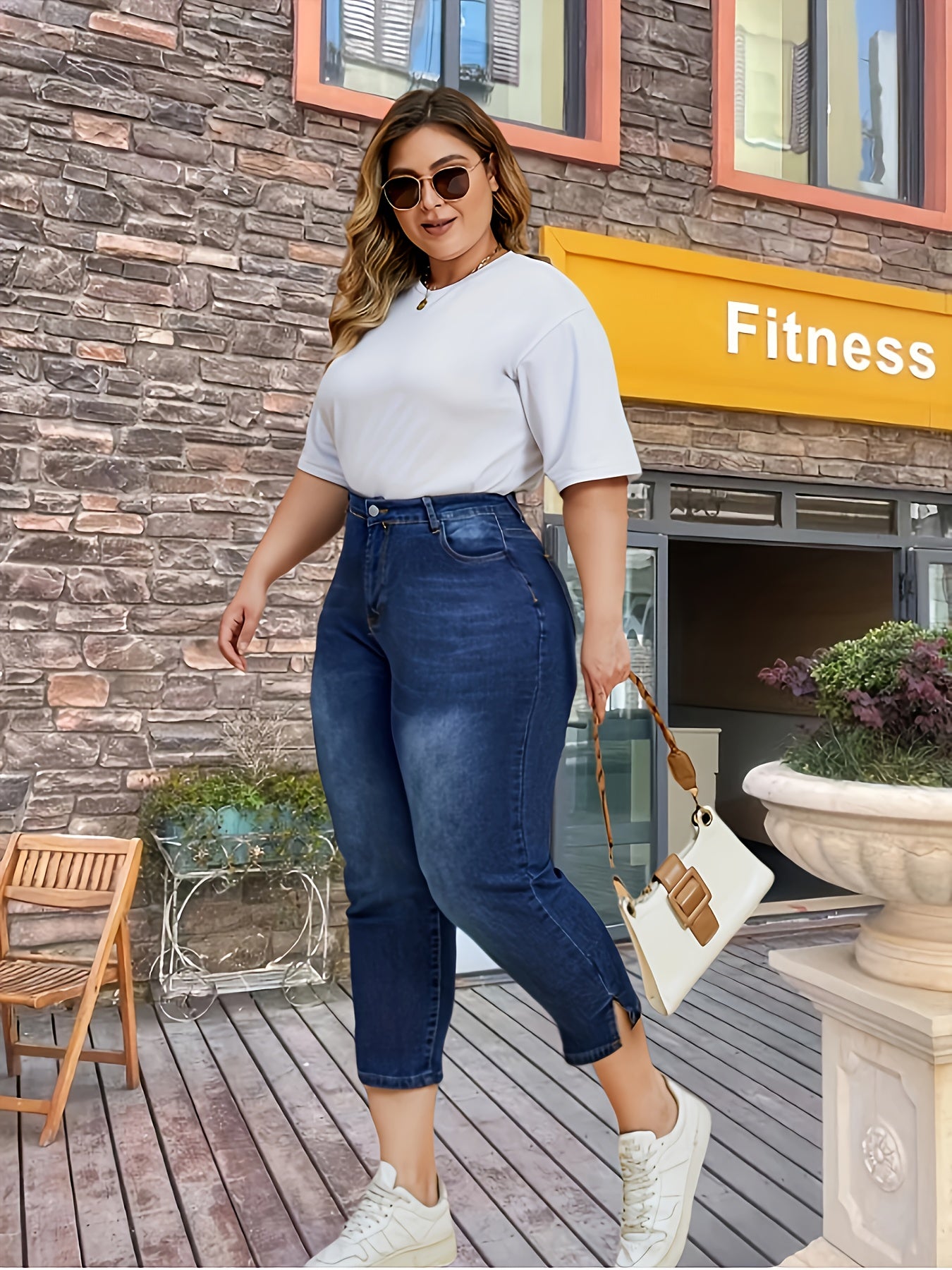 Plus Size Women’s Elastic Split Pants Slim Fit Black Large