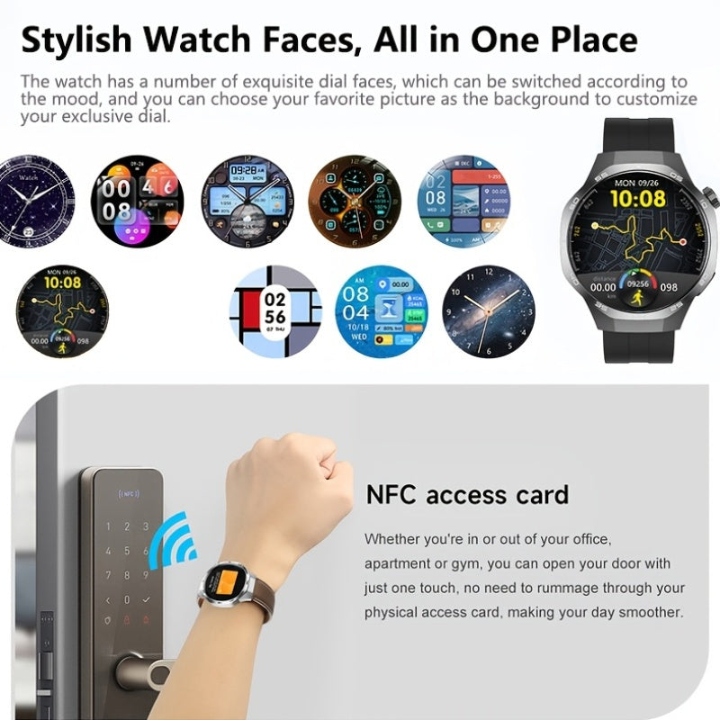 Men's Smartwatch GPS Fitness Tracker with 360x360 HD Screen AI Voice Call NFC 100+ Sports Modes