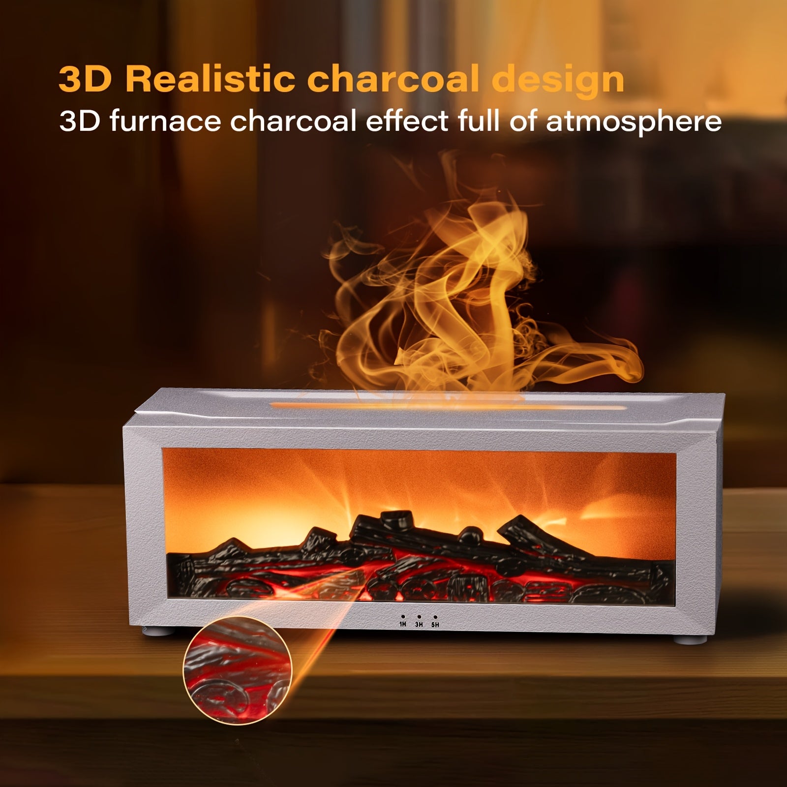 Simulated Fireplace with Flame Effect Remote Humidifier Colorful Lights
