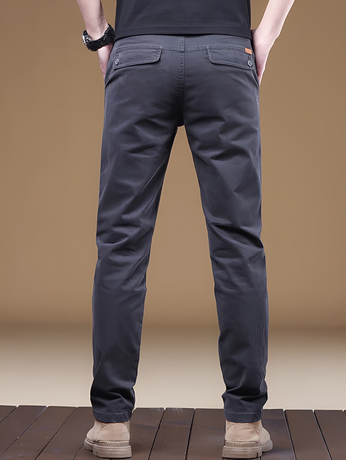 Men's Cotton Straight Leg Business Casual Pants Slim Fit Elastic Waist Cuffs