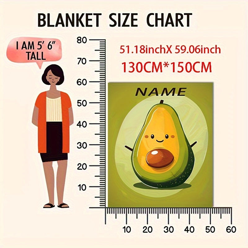 Avocado Flannel Throw Blanket Personalized Custom Character Design Cozy All-Season Knitted Polyester
