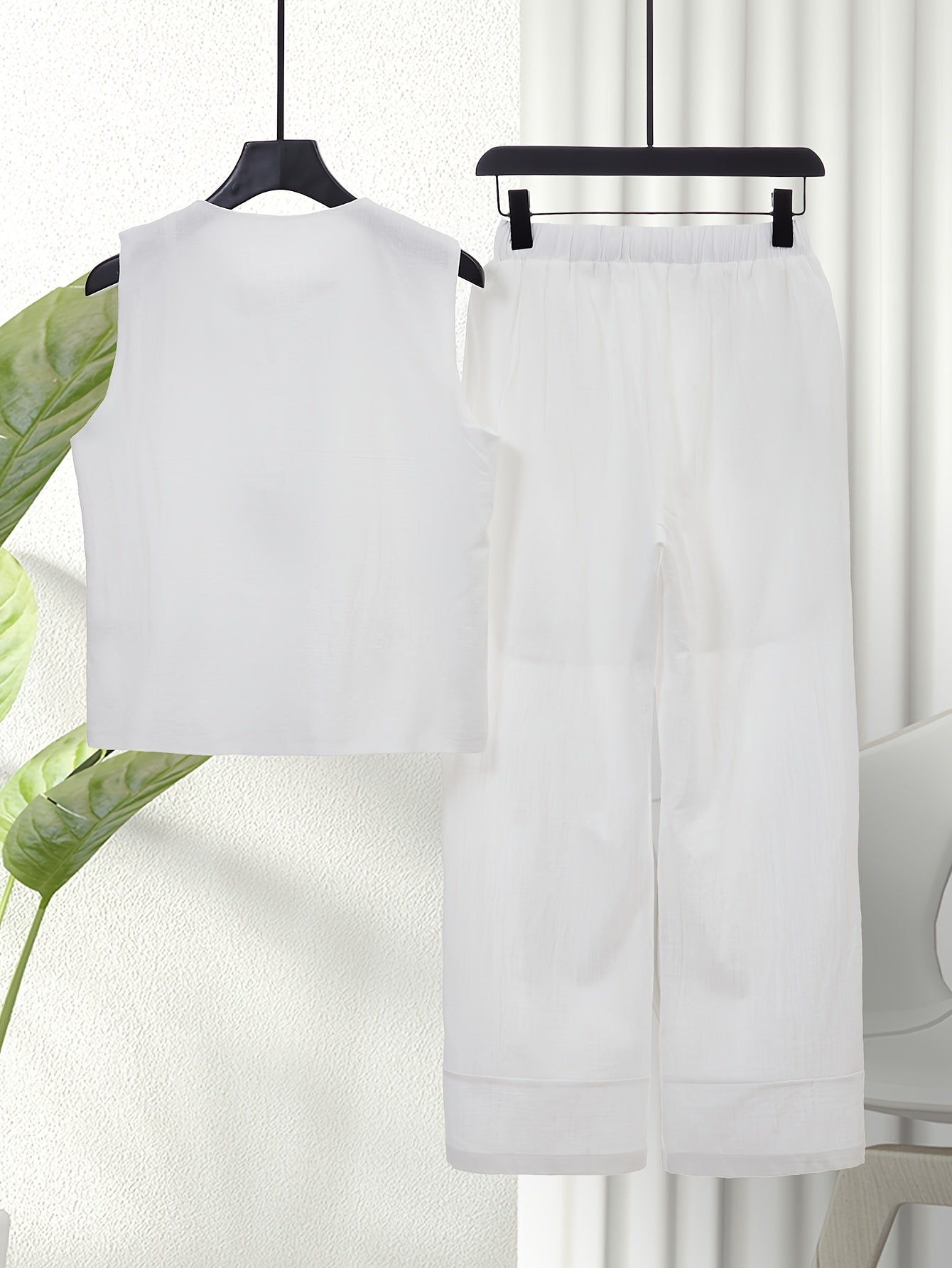 Pantalones de rayón casual con bordado para mujer, color sólido, primavera y otoño