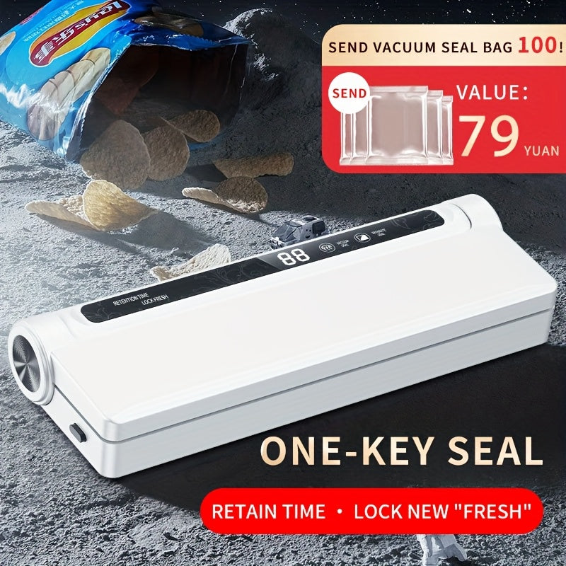 Plug-in sealing machine with LED display deep vacuum sealing includes 20 vacuum bags retains freshness suitable for dry wet items