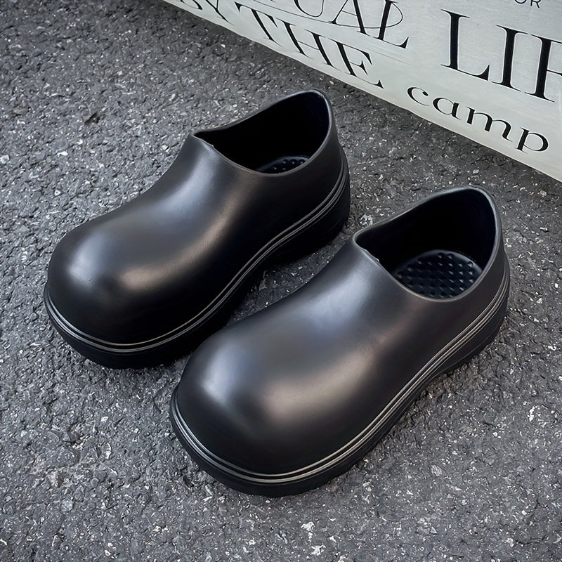 Men Women Waterproof Black Rain Boots EVA Flat Lace-Up All-Season Casual