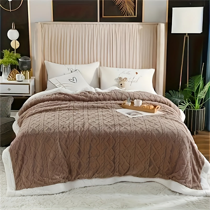 Reversible Sherpa Fleece Blanket for Sofa Bed Cozy Warm Embossed Taffeta Throw
