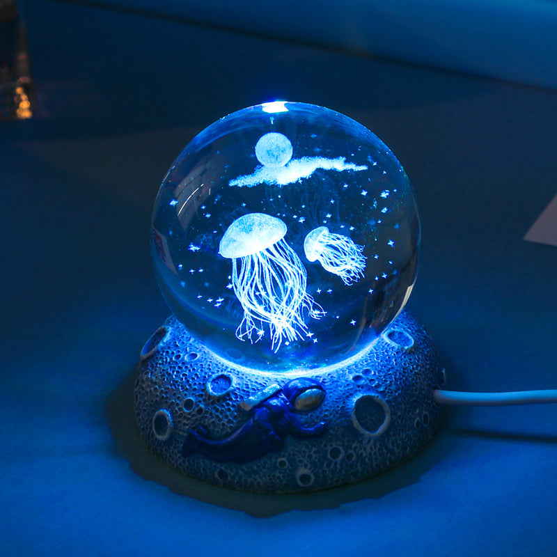3D Carved Animal Crystal Ball with Colorful Lighting Creative Birthday Gift