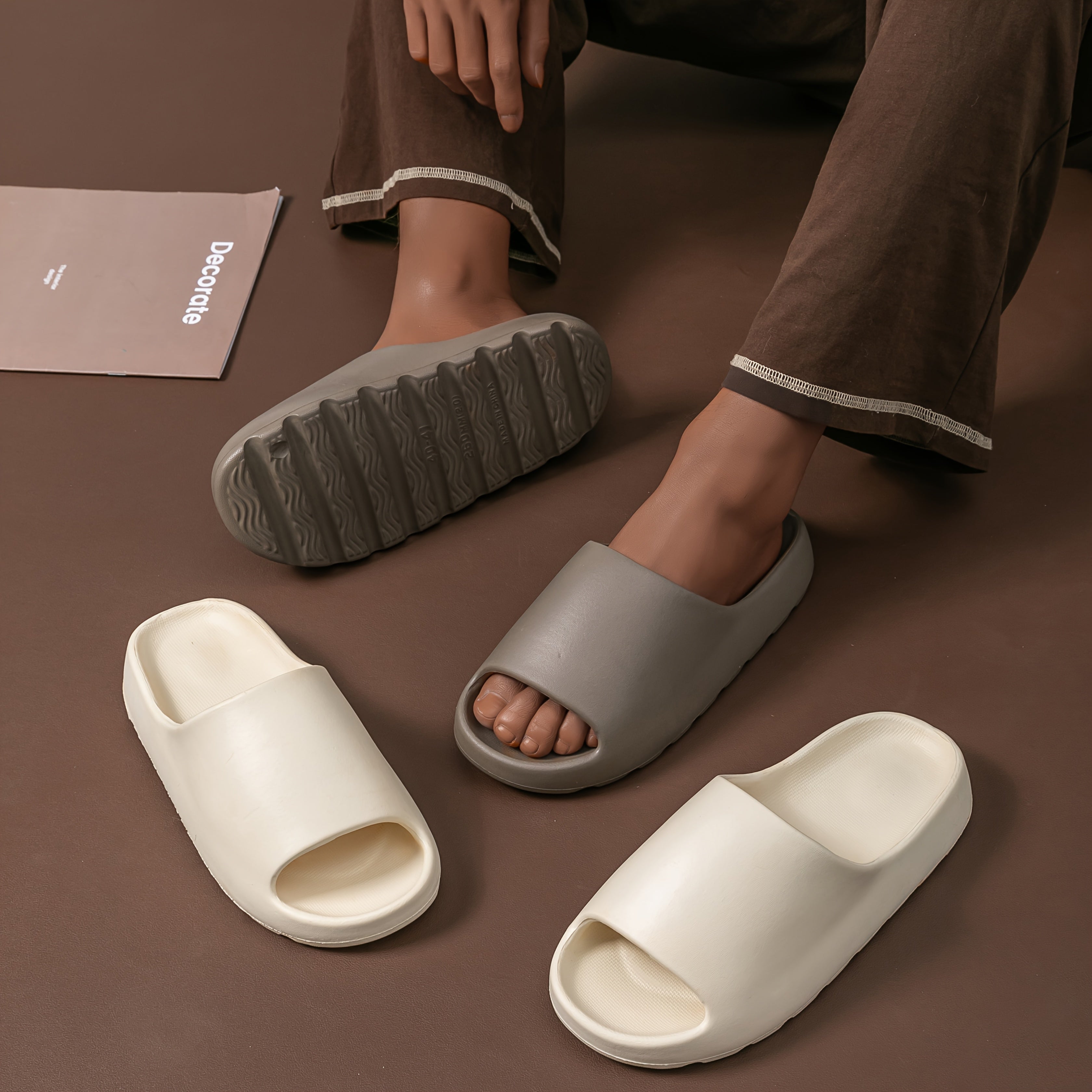 Unisex Soft Slides EVA Slip-On Slippers Anti-Slip Textured Sole