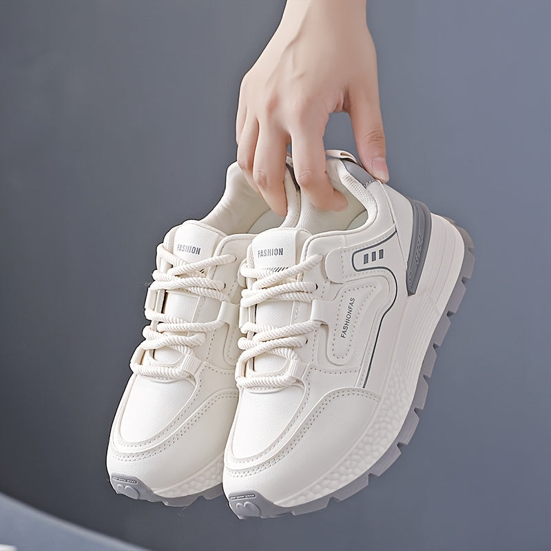 Women's Casual Sports Shoes Thick Sole Lace-up Outdoor Athletic Footwear
