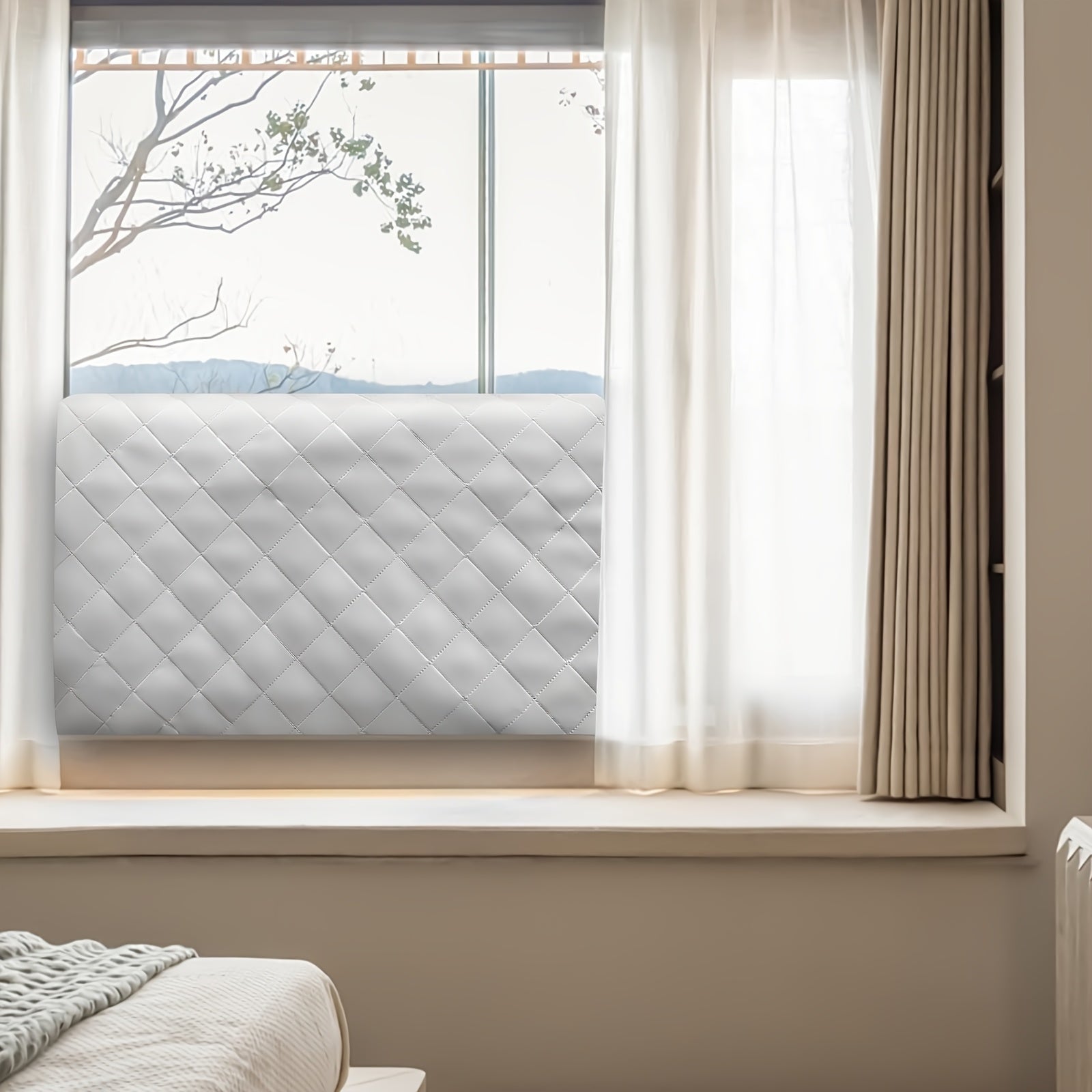 White Quilted Indoor Air Conditioner Cover 21x15x3.5 Inches Adjustable Rustproof Protector