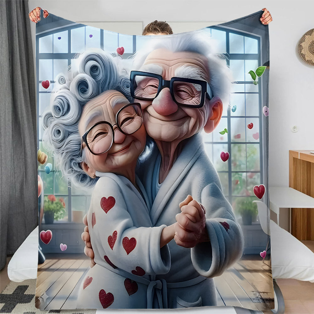 Elderly Dancing Grandparents Flannel Fleece Blanket Soft Hypoallergenic for Home Travel