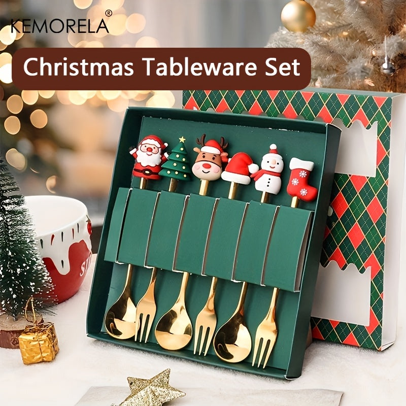 Stainless Steel Mini Fork and Spoon Set 4/6 Pcs Cartoon Design for Holiday Gifts