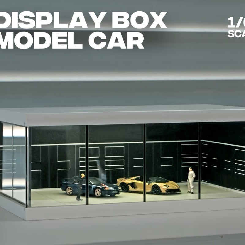 1/64 Scale Acrylic Car Model Display Case with Dust Cover and Lighting Effects for Collectibles