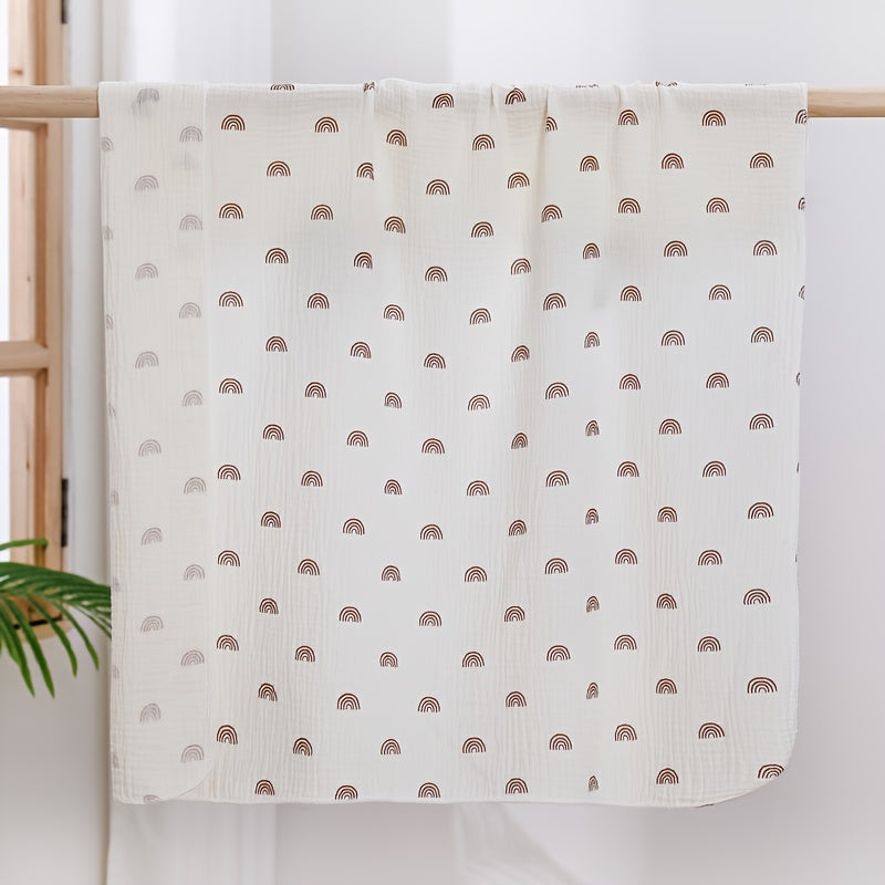 Newborn Baby White Muslin Swaddle Blanket with Pattern Double-Layer Cotton Lightweight Stroller Cover and Bath Towel