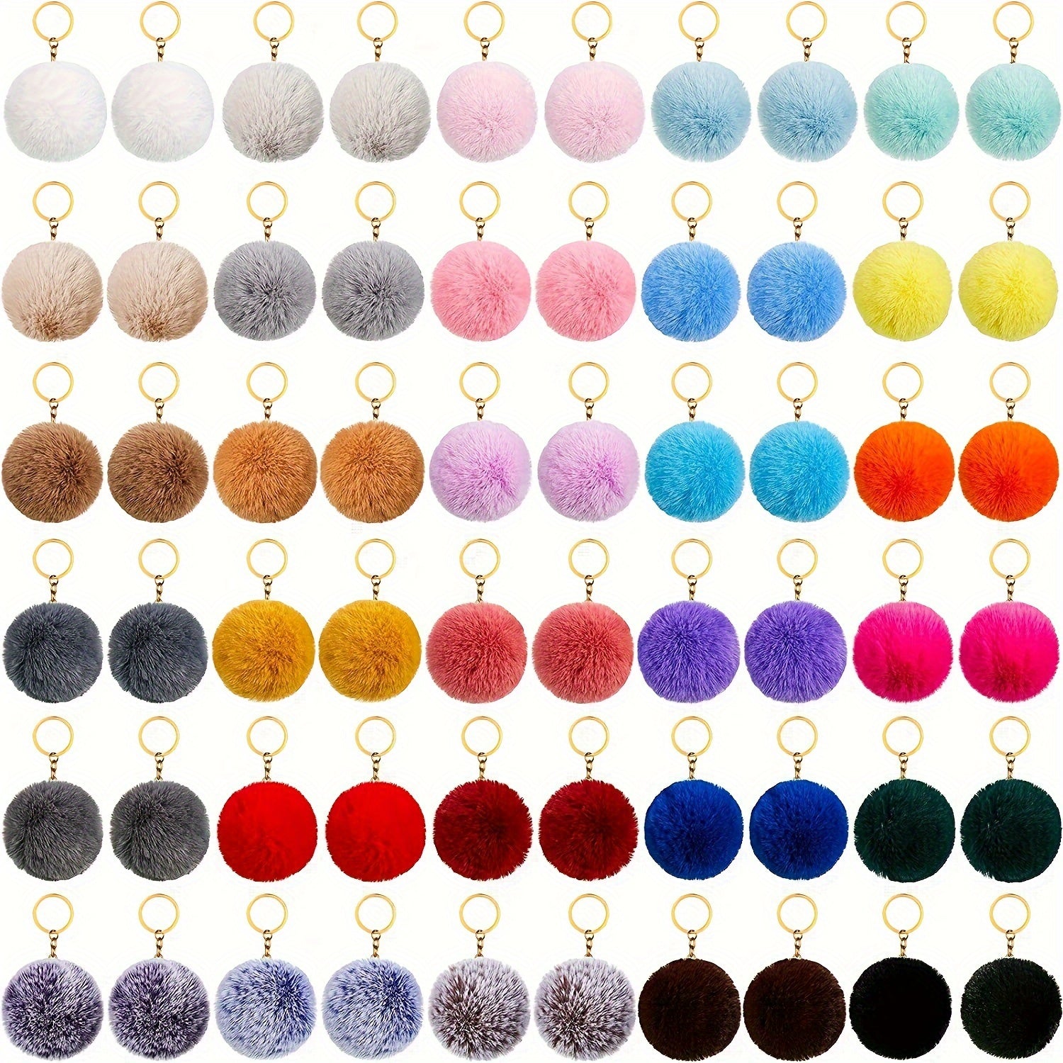 Fifty Pieces of Plush Lazy Rabbit Pom-Poms with Key Chains for DIY Jewelry Accessories
