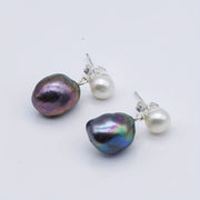 Sterling Silver Black Pearl Drop Earrings for Women June Birthstone Jewelry