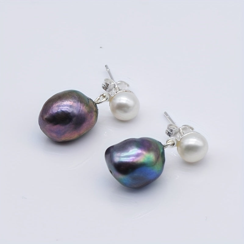 Sterling Silver Black Pearl Drop Earrings for Women June Birthstone Jewelry
